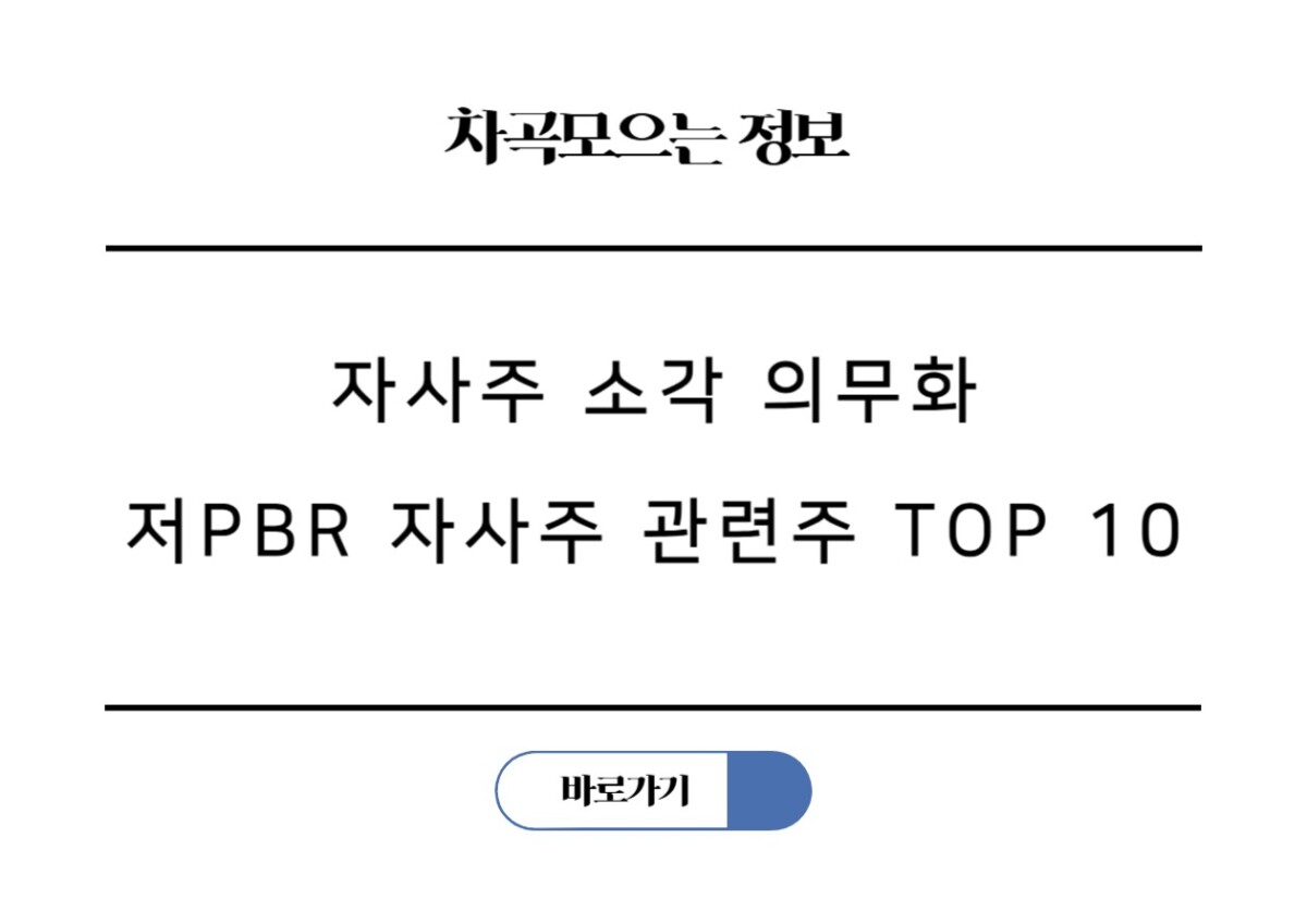 자사주 소각 의무화, 코리아 디스카운트 해소? 저PBR 자사주 관련주 TOP 10
