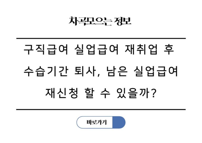구직급여 실업급여 재취업 후 수습기간 퇴사, 남은 실업급여 재신청 할 수 있을까?