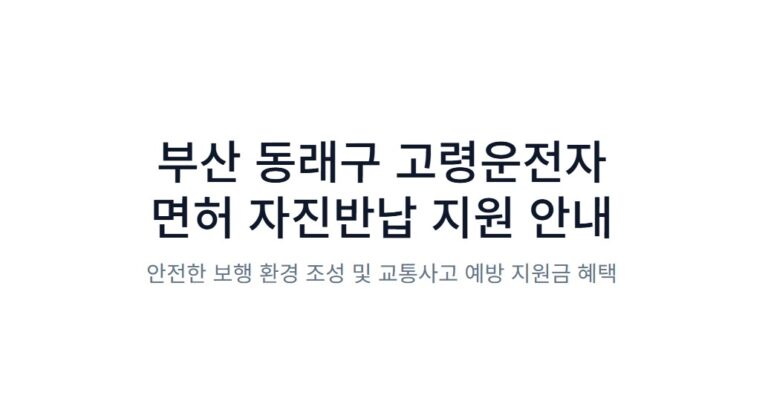 부산 동래구 고령운전자 운전면허 반납하고 20만원 받으세요! 신청 기간·장소·꿀팁